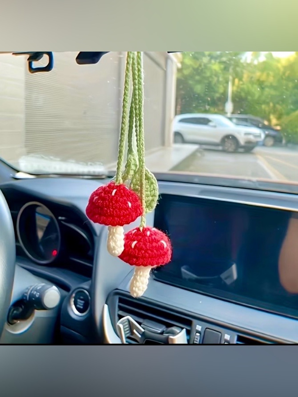 $38.00- Hand Crocheted Red Mushroom Rear View Mirror Charm